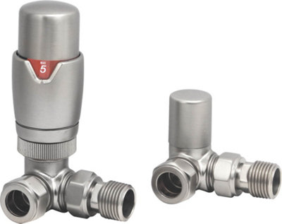 Lux Heat Corner Brushed Nickel Thermostatic Radiator Valve (Trv) Set from B&Q