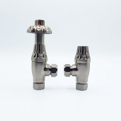 Lux Heat Angled Brushed Nickel Traditional Ornate Thermostatic Radiator Valve (Trv) Set from B&Q
