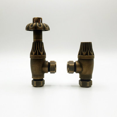Lux Heat Angled Antique Brass Traditional Ornate Thermostatic Radiator Valve (Trv) Set from B&Q