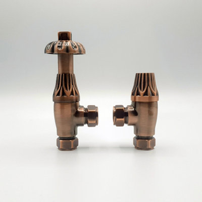 Lux Heat Angled Antique Copper Traditional Ornate Thermostatic Radiator Valve (Trv) Set from B&Q