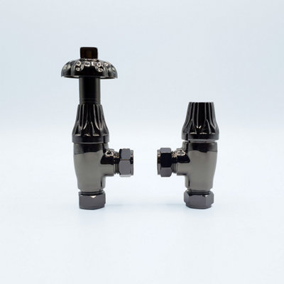 Lux Heat Angled Black Nickel Traditional Ornate Thermostatic Radiator Valve (Trv) Set from B&Q