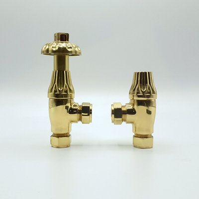Lux Heat Angled Polished Brass Traditional Ornate Thermostatic Radiator Valve (Trv) Set from B&Q
