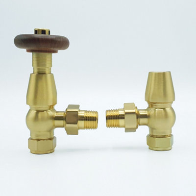 Lux Heat Angled Brushed Brass Traditional Thermostatic Radiator Valve (Trv) Set from B&Q