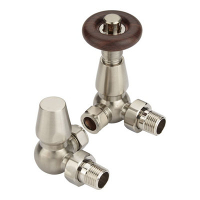 Lux Heat Corner Brushed Nickel Traditional Thermostatic Radiator Valve (Trv) Set from B&Q
