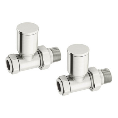Lux Heat Straight Brushed Nickel Manual Round Radiator Valve Set from B&Q