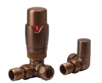 Lux Heat Corner Brushed Bronze Thermostatic Radiator Valve (Trv) Set from B&Q