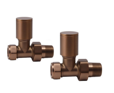 Lux Heat Bronze Straight Brushed Manual Round Radiator Valve Set
