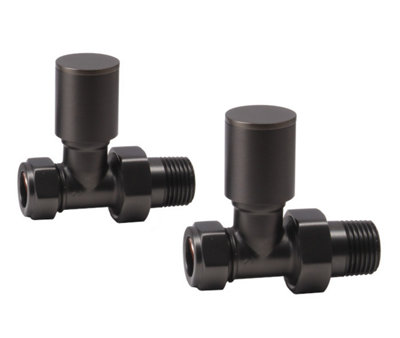 Lux Heat Straight Brushed Gunmetal Manual Round Radiator Valve Set from B&Q