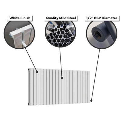 B&Q -  Flat Horizontal Radiator White 400 mm X 630 mm Double PanelLux Flat-400-630D