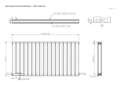 B&Q -  Flat Horizontal Radiator Black 600 mm X 1190 mm Double Panel Lux Flat-600-1190D