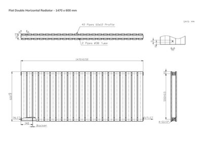 B&Q -  Flat Horizontal Radiator Black 600 mm X 1470 mm Double Panel Lux Flat-600-1470D.