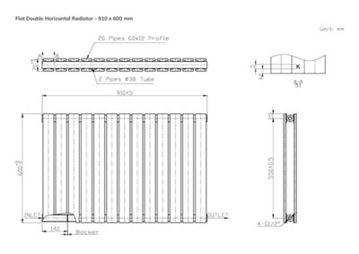 B&Q -  Flat Horizontal Radiator Black 600 mm X 910 mm SingleMild Steel612W