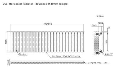 B&Q -  Oval Horizontal RadiatorAnthracite Grey400 mm X 1440 mm (Single).