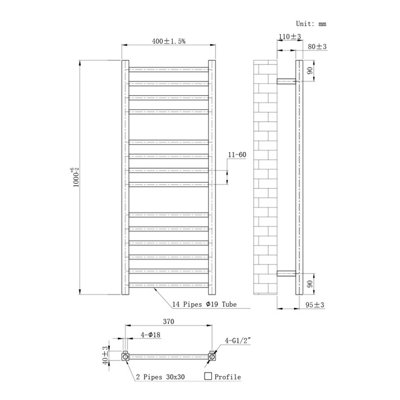 B&Q -  Stainless Steel Towel Radiator Polished 1000 mm X 400 mm.