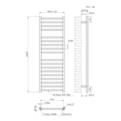 B&Q -  Stainless Steel Towel Radiator Polished 1200 mm X 400 mm.