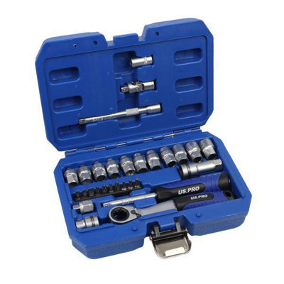 Us Pro Tools 29Pc Metric Go-Thru Socket SetRatchet With Accessories 7558 from B&Q
