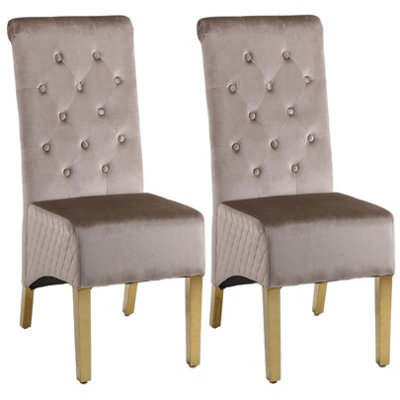 Modernique A Pair Of Velvet Dining Chairs With Legs In Golden/Brown