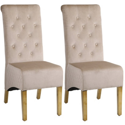 Modernique A Pair Of Velvet Dining Chairs With Legs In Golden/Cream
