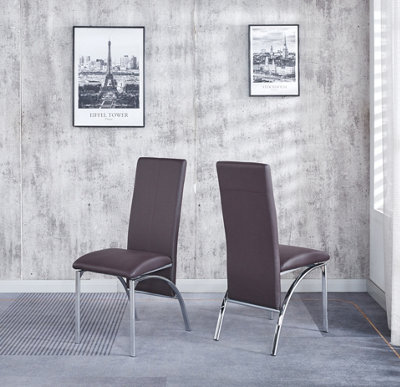 Modernique Set Of 4 Dining Chairs In Faux Leather Chrome Frame Solid Build