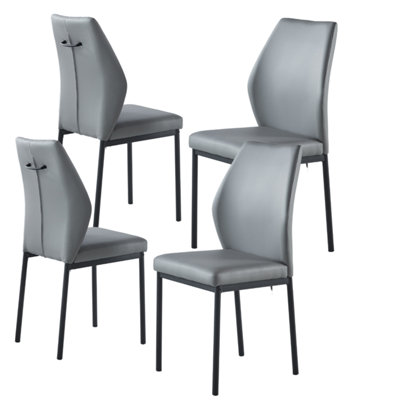 B&Q -  Set Of 4 Dining Chairs In Grey Faux Leather & Metal Frame Solid Build