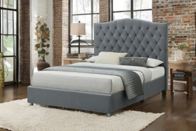 Sareer Furniture Felix Bed FrameContemporary Grey Upholstered Velvet Bed With Headboard from B&Q