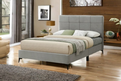 Sareer Furniture Jenson BedBed In A BoxContemporary Light Grey Upholstered Velvet Bed Frame With Headboard from B&Q