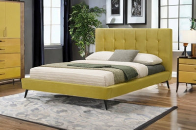 Sareer Furniture Tyron BedModern Upholstered Velvet Bed Frame With Tufted Headboard from B&Q