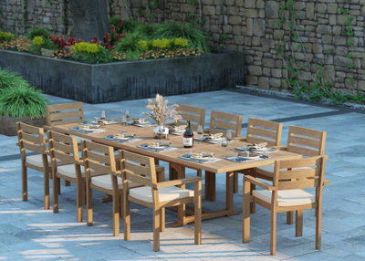 Eterna Mylor Teak Garden Outdoor Dining Table & 10 Seat Chair SetWith Black Cushions from B&Q