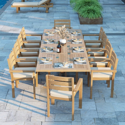 Eterna Mylor Teak Garden Outdoor Dining Table & 10 Seat Chair SetWith Green Cushions from B&Q