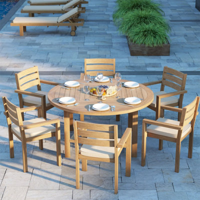 Eterna Luxor Teak Garden Dining Table & 6 Seat Marlow Chair SetWith Green Cushions from B&Q