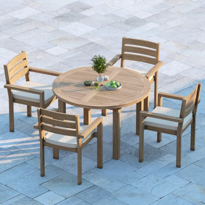 Eterna Eden Teak Garden Outdoor Dining Table & 4 Seat Chair SetWith Black Cushions from B&Q
