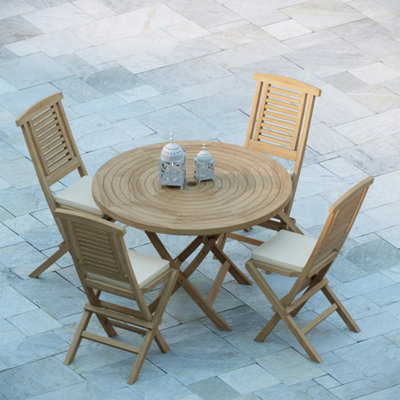 Eterna Sora Teak Garden Outdoor Dining Table & 4 Seat Chair SetWith Black Cushions