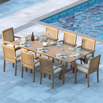 Eterna Duchy Teak Garden Outdoor Dining Table & 8 Seat Chair SetWith Black Cushions from B&Q