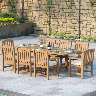 Eterna Oslo Teak Garden Outdoor Dining Table & 8 Seat Chair SetWith Black Cushions from B&Q