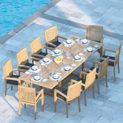 Eterna Prague Teak Garden Outdoor Dining Table & 10 Seat Chair SetWith Cream Cushions