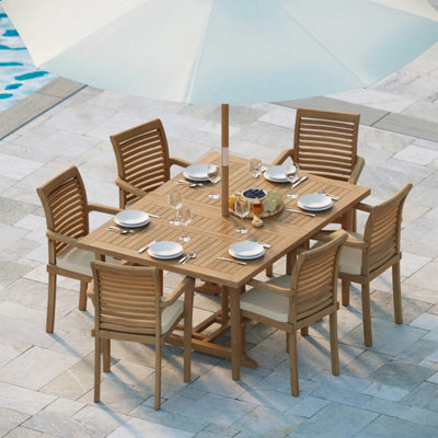 Eterna Porto Teak Garden Outdoor Dining Table & 6 Seat Chair SetWith Green Cushions from B&Q