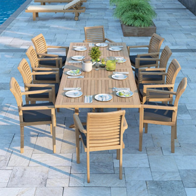 Eterna Madrid Teak Garden Outdoor Dining Table & 10 Seat Chair SetWith Green Cushions from B&Q