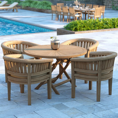 Eterna Bodo Teak Garden Outdoor Dining Table & 4 Seat Chair SetWith Black Cushions from B&Q