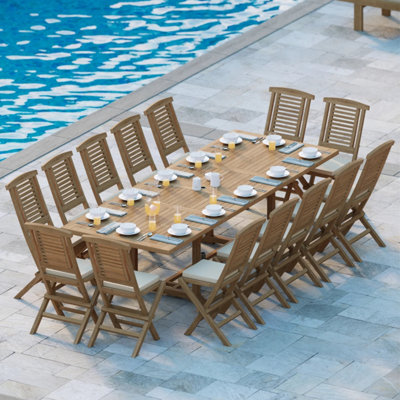 Eterna Helsinki Teak Garden Outdoor Dining Table & 14 Seat Chair SetWith Cream Cushions from B&Q