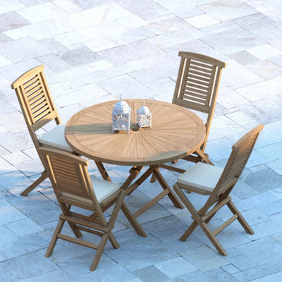 Eterna Amalfi Teak Garden Dining Table & 4 Seat Chair SetWith Green Cushions from B&Q