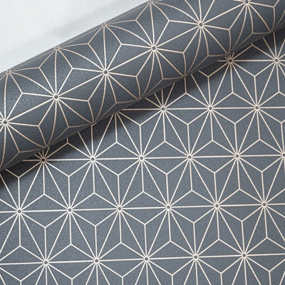 B&Q -  Black Gold Textured Wallpaper Shimmer Embossed Geometric Pattern Non-Woven Vinyl