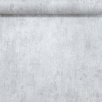 Muriva Plain Grey Concrete Effect Wallpaper Textured Distressed Silver Metallic Vinyl from B&Q