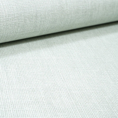 Muriva Sage Light Green Wallpaper Plain Linen Effect Metallic Silver Shimmer - Image 5