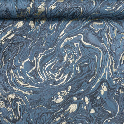 Sophie Laurence Blue Gold Marble Wallpaper Textured Marble Metallic Effect Heavyweight Vinyl from B&Q
