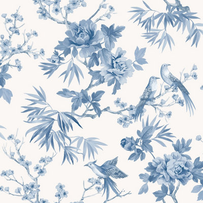 Arthouse Amie Jardin Chinoiserie Blue Floral Wallpaper Roll Bedroom Hallway Wall Decor Full Roll from B&Q