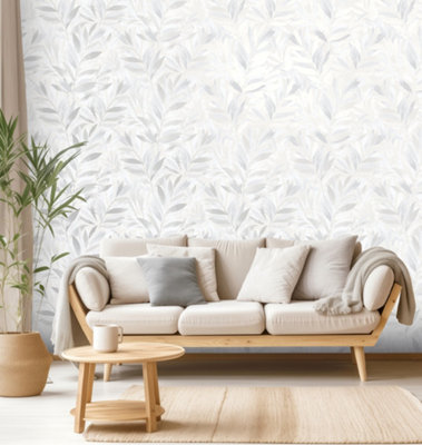 Arthouse Rasch Fiji Leaf Metallic Wallpaper Grey Roll Bedroom Hallway Wall Decor Full Roll from B&Q