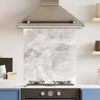 Choose Your Print Premium 70 X 75Cm White Marble 6mm Glass Toughened Kitchen SplashbackHeat Resistant Polished Edges from B&Q