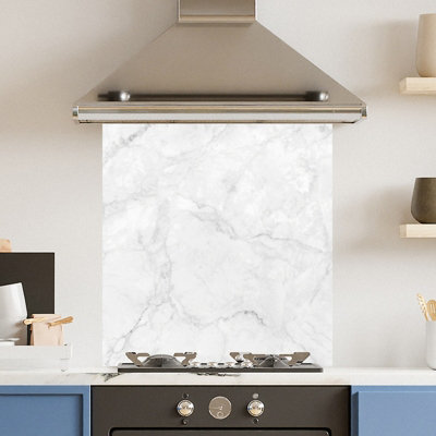 Choose Your Print Premium 70 X 75Cm White Marble 6mm Glass Toughened Kitchen SplashbackHeat Resistant Polished Edges from B&Q