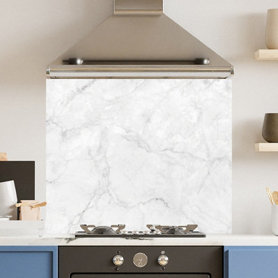 Choose Your Print Premium 90 X 75Cm White Marble 6mm Glass Toughened Kitchen SplashbackHeat Resistant Polished Edges from B&Q