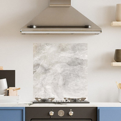 Choose Your Print Premium 60 X 65Cm White Marble 6mm Glass Toughened Kitchen SplashbackHeat Resistant Polished Edges from B&Q